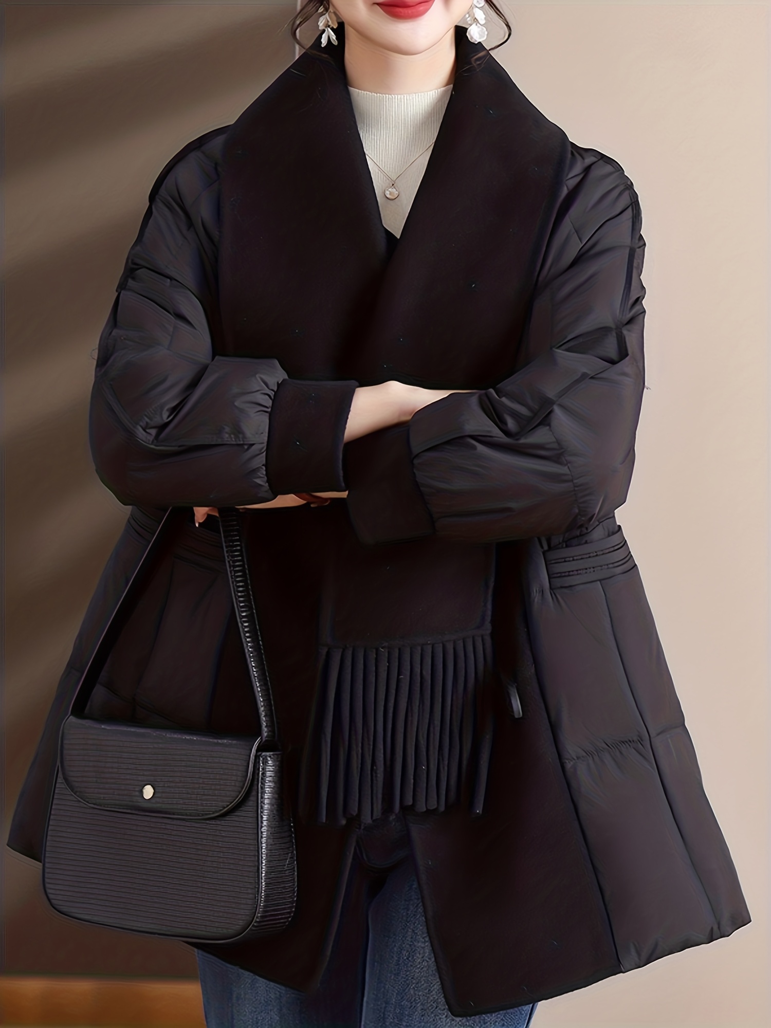 Women's New Winter -Blend Patchwork White duck down Jacket - White duck down-Filled Mid-Length Coat Suitable for Mom, Elegant Warm Outerwear for Daily Wear & Cold Weather, Hand Washable Winter Jacket