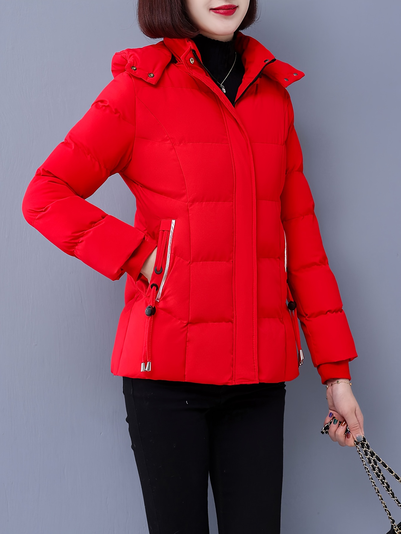 Women's Fleece-Lined Thickened Hooded Coat, New Winter Korean Style High-End Warm Jacket